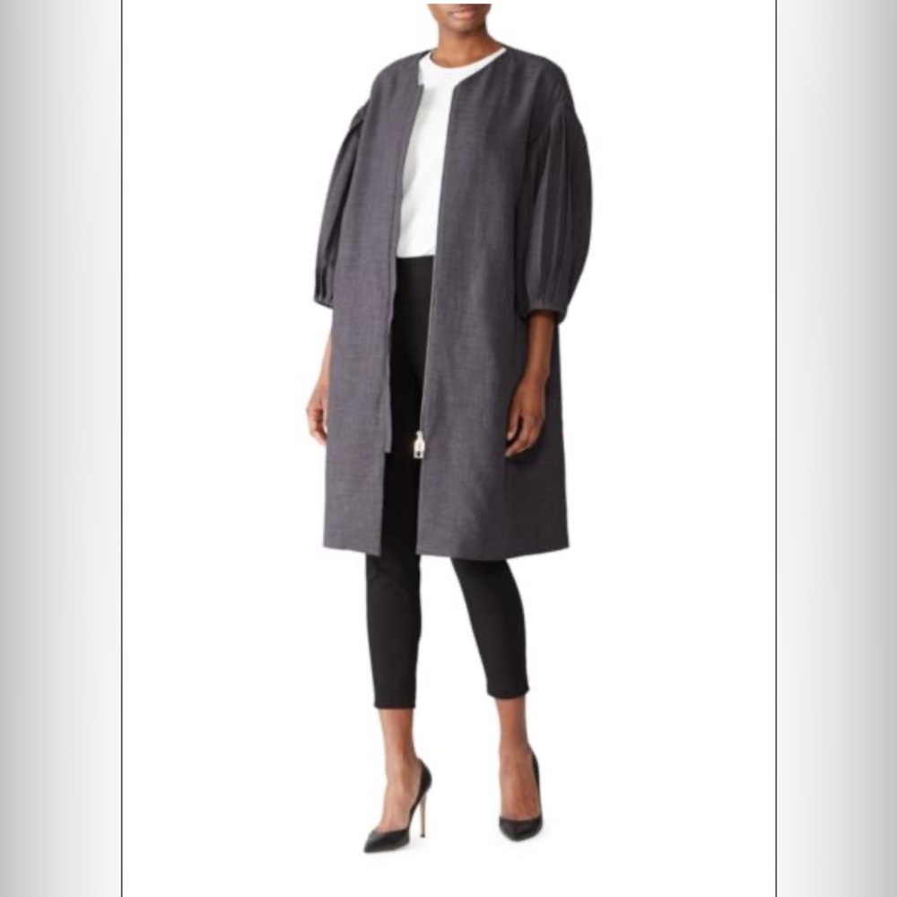 Osman Puff-Sleeve Zip-Front Longline Coat/ Jacket